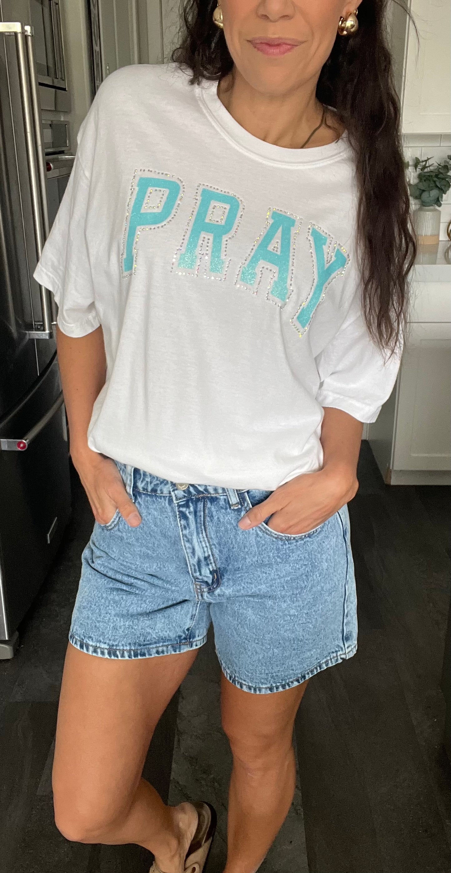 ‘Pray’ Rhinestone-Glitter Tee